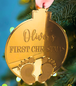 Load image into Gallery viewer, Baby's First Christmas Bauble Ornament (Multiple Colours Available)
