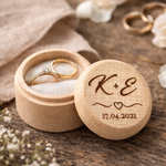 Load image into Gallery viewer, Initials + Date + Heart  Wooden Ring Box
