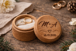 Load image into Gallery viewer, Initials + Date + Heart  Wooden Ring Box

