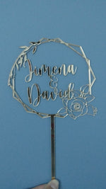 Load and play video in Gallery viewer, Name + Name Hexagonal Rose Vines Cake Topper Wedding / Engagement
