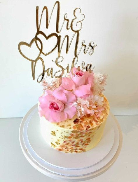 Mr & Mrs Surname Double Hearted Cake Topper