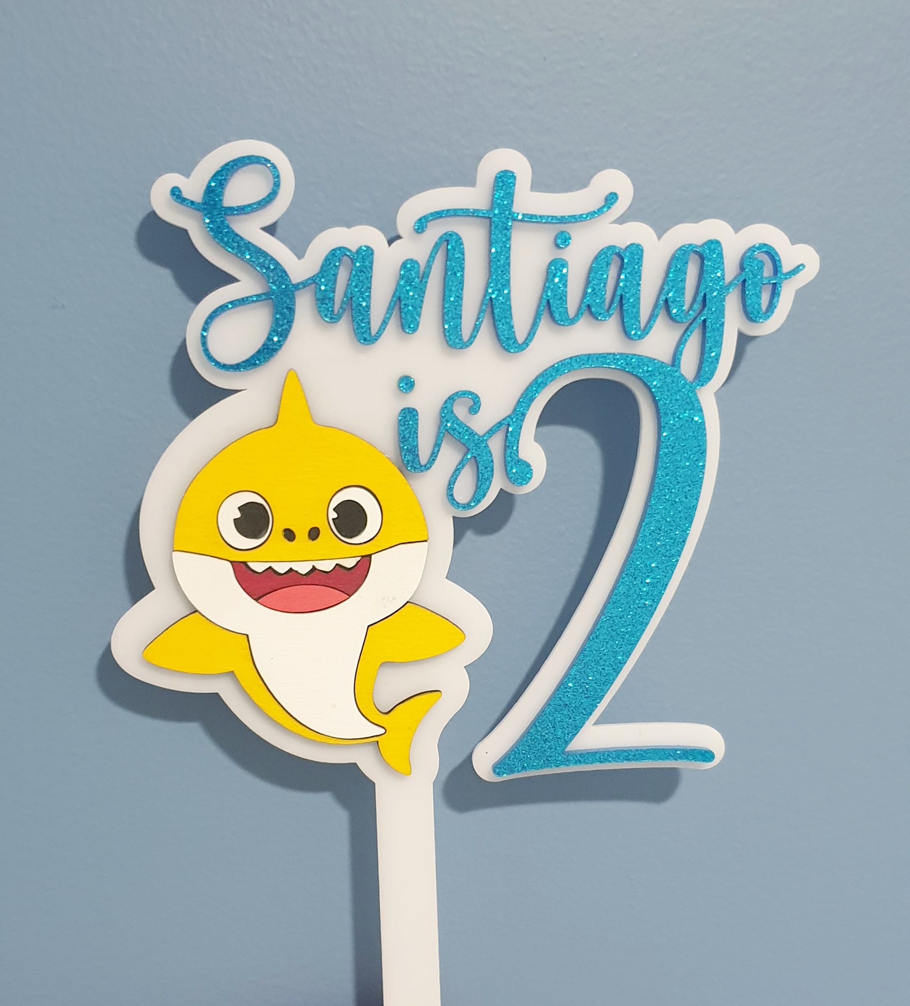 Personalised Name is Age - Baby Shark Cake Topper Double layer