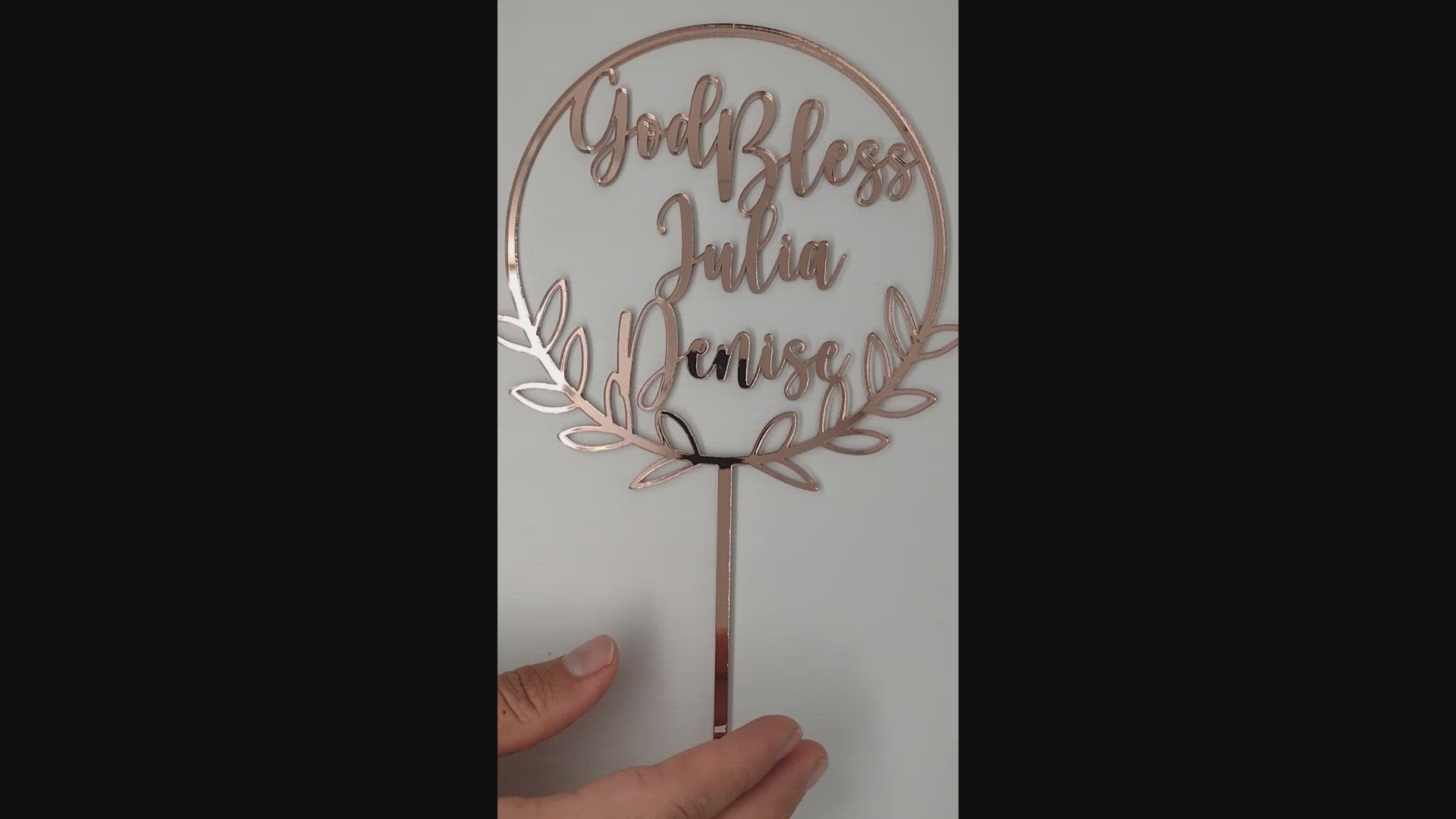God Bless + Name + Floral Round Cake Topper