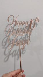 Load and play video in Gallery viewer, Happy Birthday AGE + NAME Cake Topper
