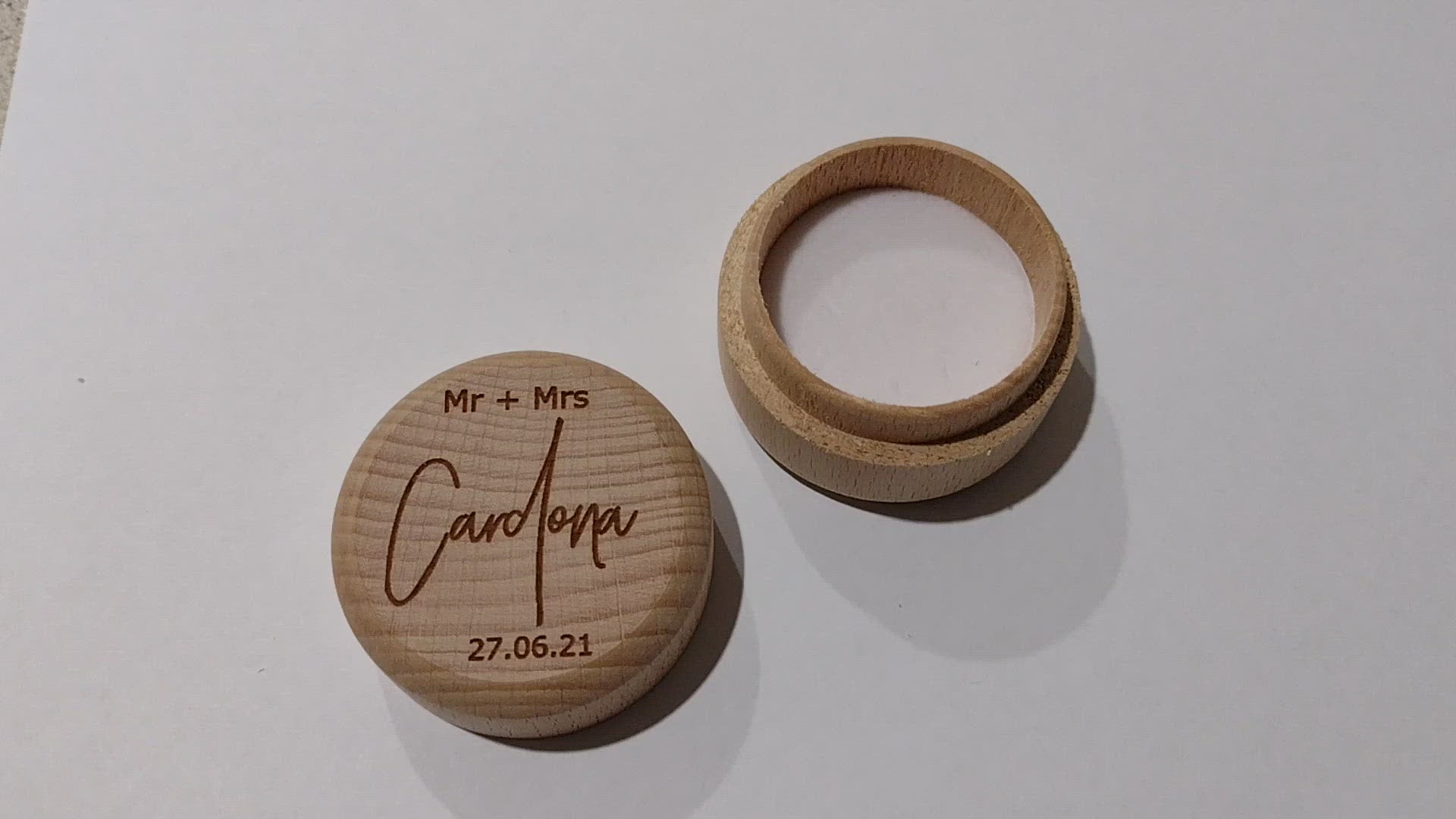 Mr + Mrs | Surname | Date Wooden Ring Box