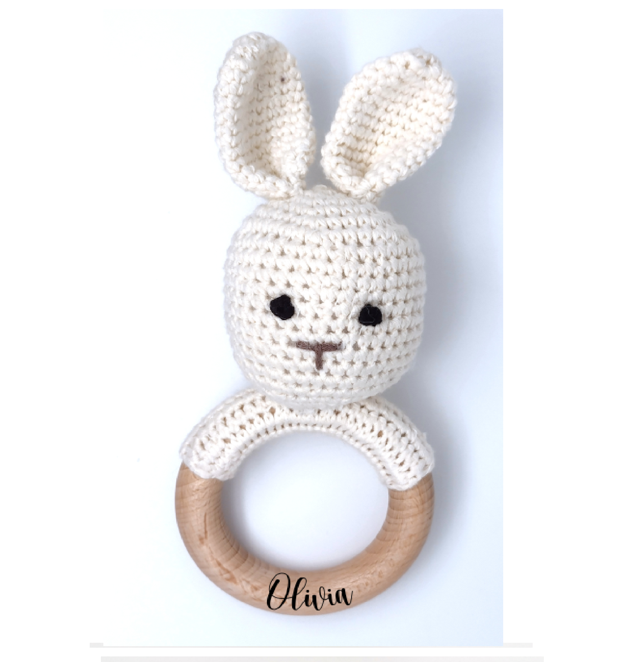 Handmade Bunny - Rabbit Teether / Rattle (Name or Name + DOB) Personalised