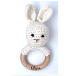 Load image into Gallery viewer, Handmade Bunny - Rabbit Teether / Rattle (Name or Name + DOB) Personalised
