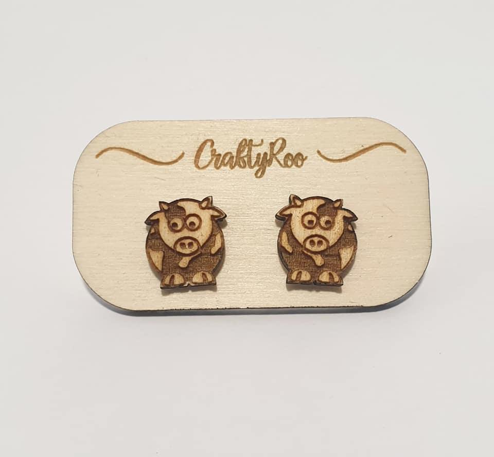Cow Earrings + Case (Can be personalised) - Craftyroo