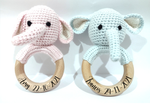 Load image into Gallery viewer, Handmade Baby Elephant Boy &amp; Girl Teether / Rattle (Name or Name + DOB) Personalised
