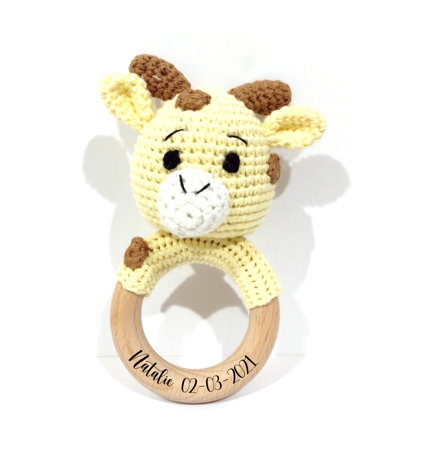 Handmade Giraffe Teether / Rattle (Name or Name + DOB) Personalised
