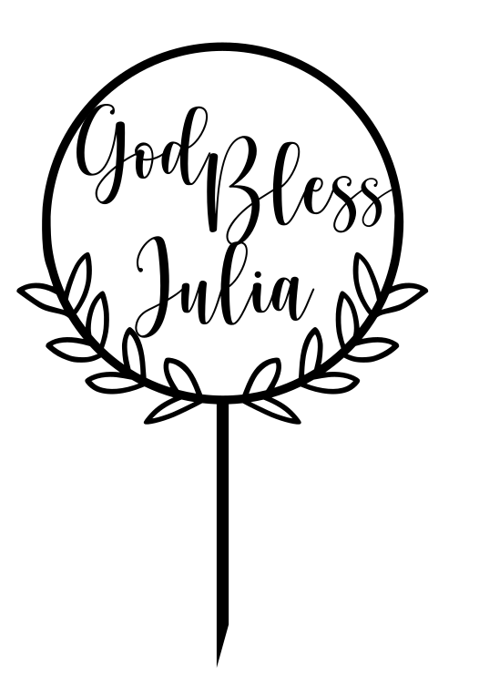 God Bless + Name + Floral Round Cake Topper