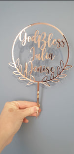 Load image into Gallery viewer, God Bless + Name + Floral Round Cake Topper
