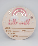 Load image into Gallery viewer, 3D Hello World + Rainbow Newborn Announcement Disc
