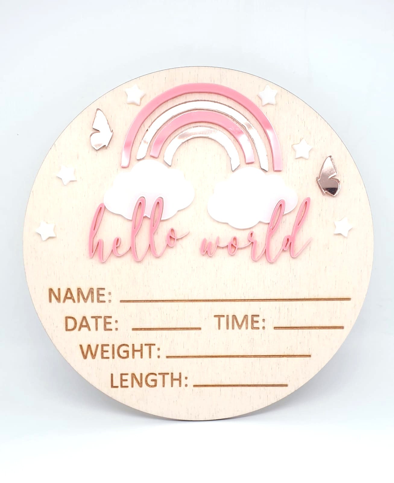 3D Hello World + Rainbow Newborn Announcement Disc