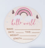 Load image into Gallery viewer, 3D Hello World + Rainbow Newborn Announcement Disc
