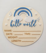 Load image into Gallery viewer, 3D Hello World + Rainbow Newborn Announcement Disc
