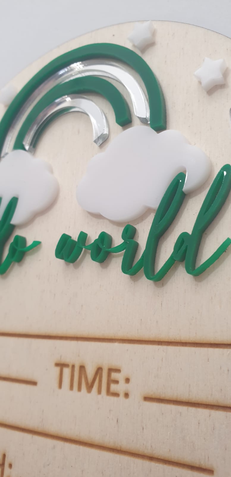 3D Hello World + Rainbow Newborn Announcement Disc