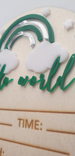 Load image into Gallery viewer, 3D Hello World + Rainbow Newborn Announcement Disc
