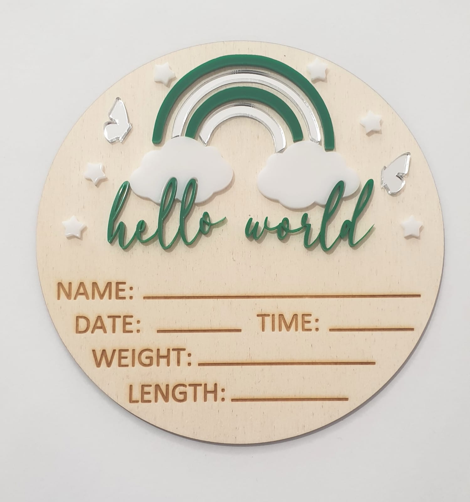 3D Hello World + Rainbow Newborn Announcement Disc