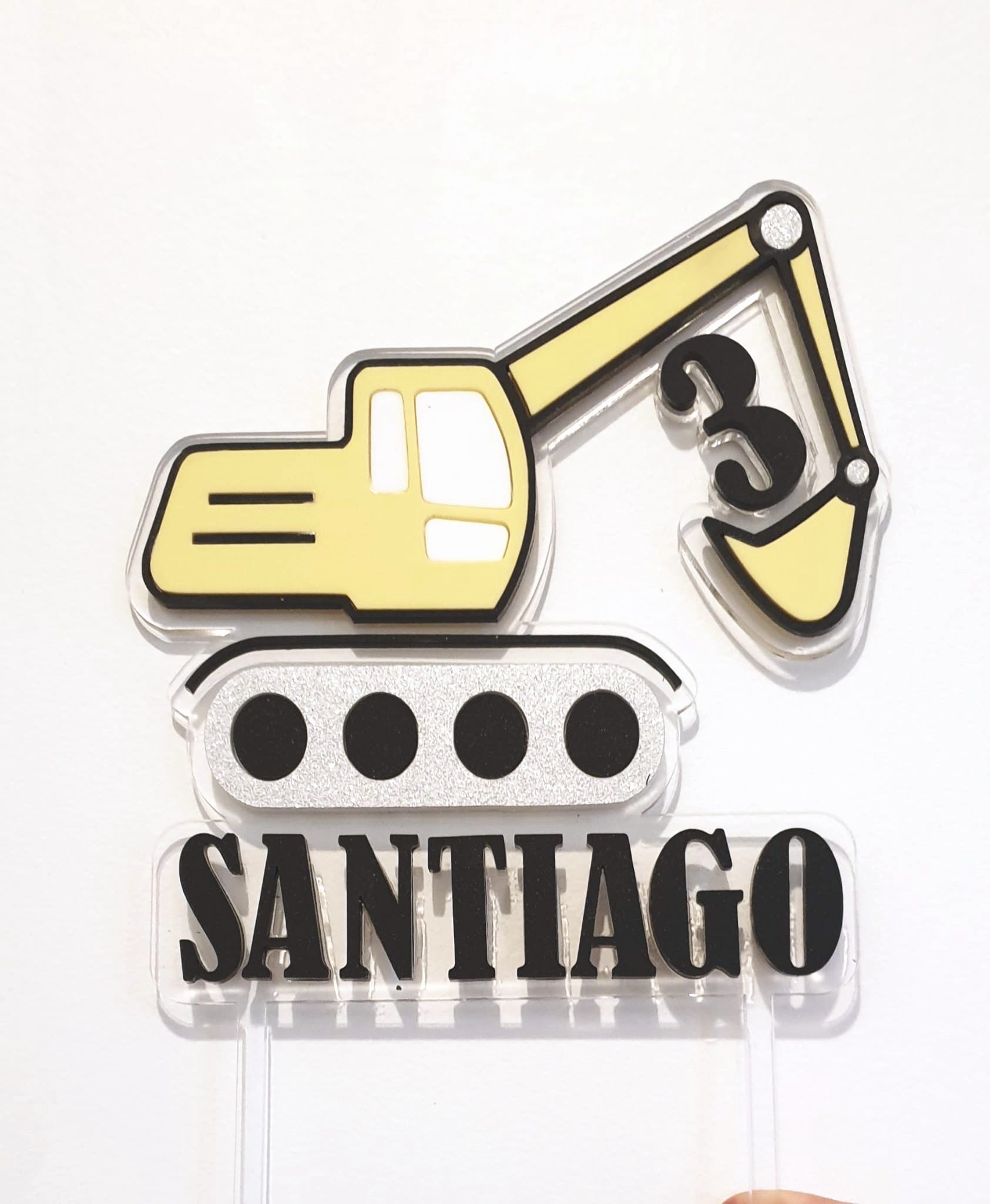 Excavator - Digger + Name + Age Cake Topper Double layer
