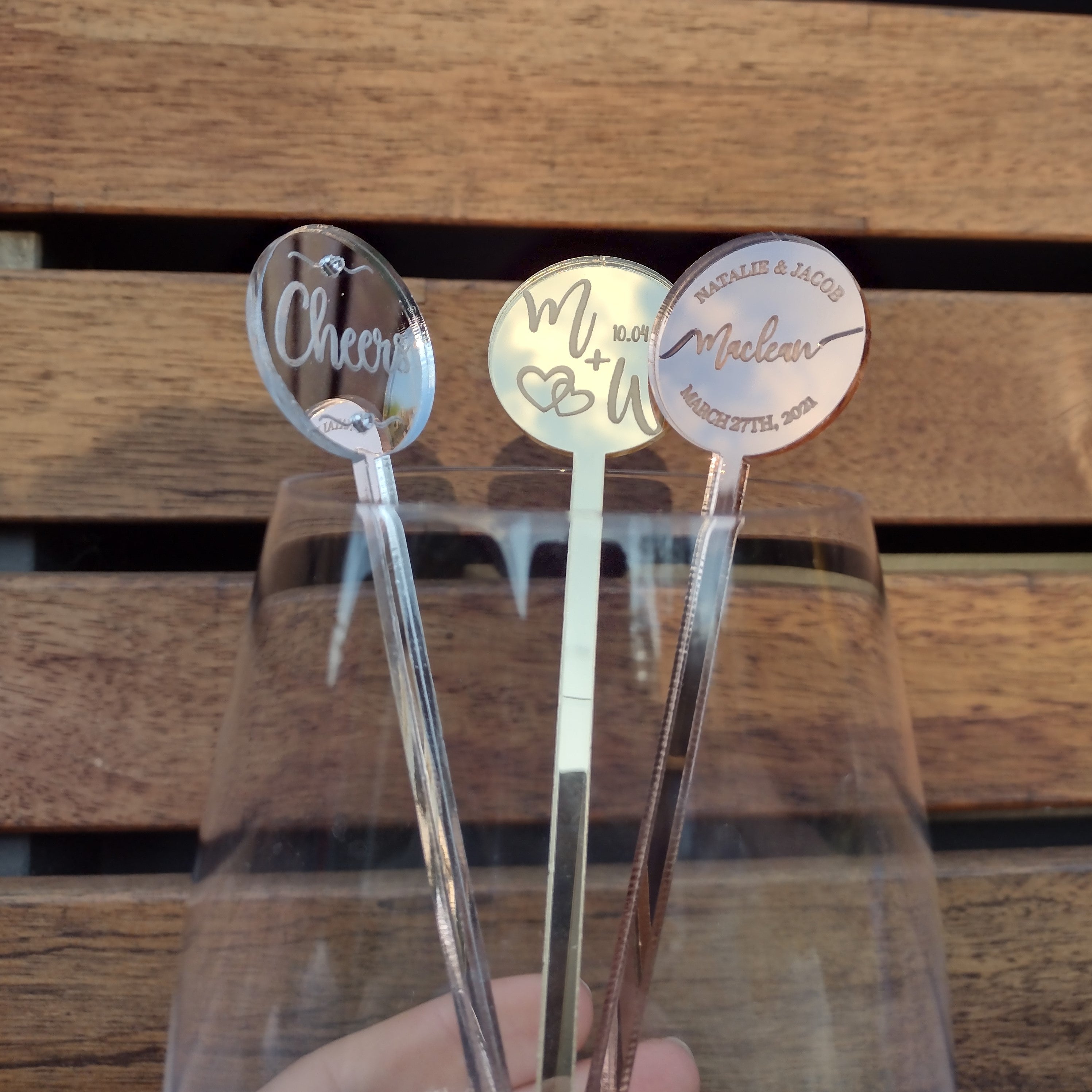 Cocktail Stirrers Personalised Customised Rose Gold Gold Silver Mirror for Weddings, Engagements, Special Ocassion Party Celebrations
