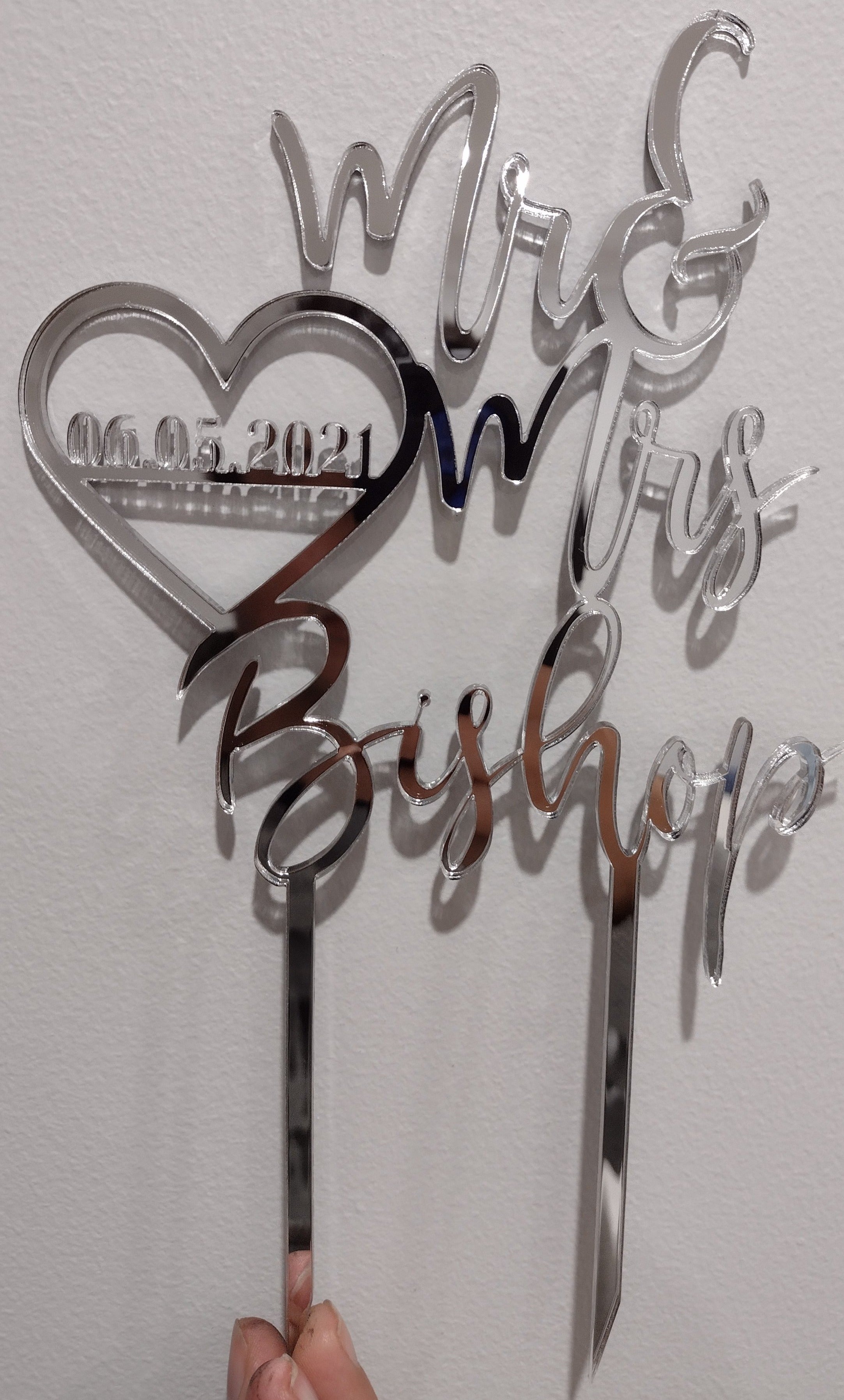 Mr & Mrs Surname with Heart Cake Topper