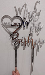 Load image into Gallery viewer, Mr &amp; Mrs Surname with Heart Cake Topper
