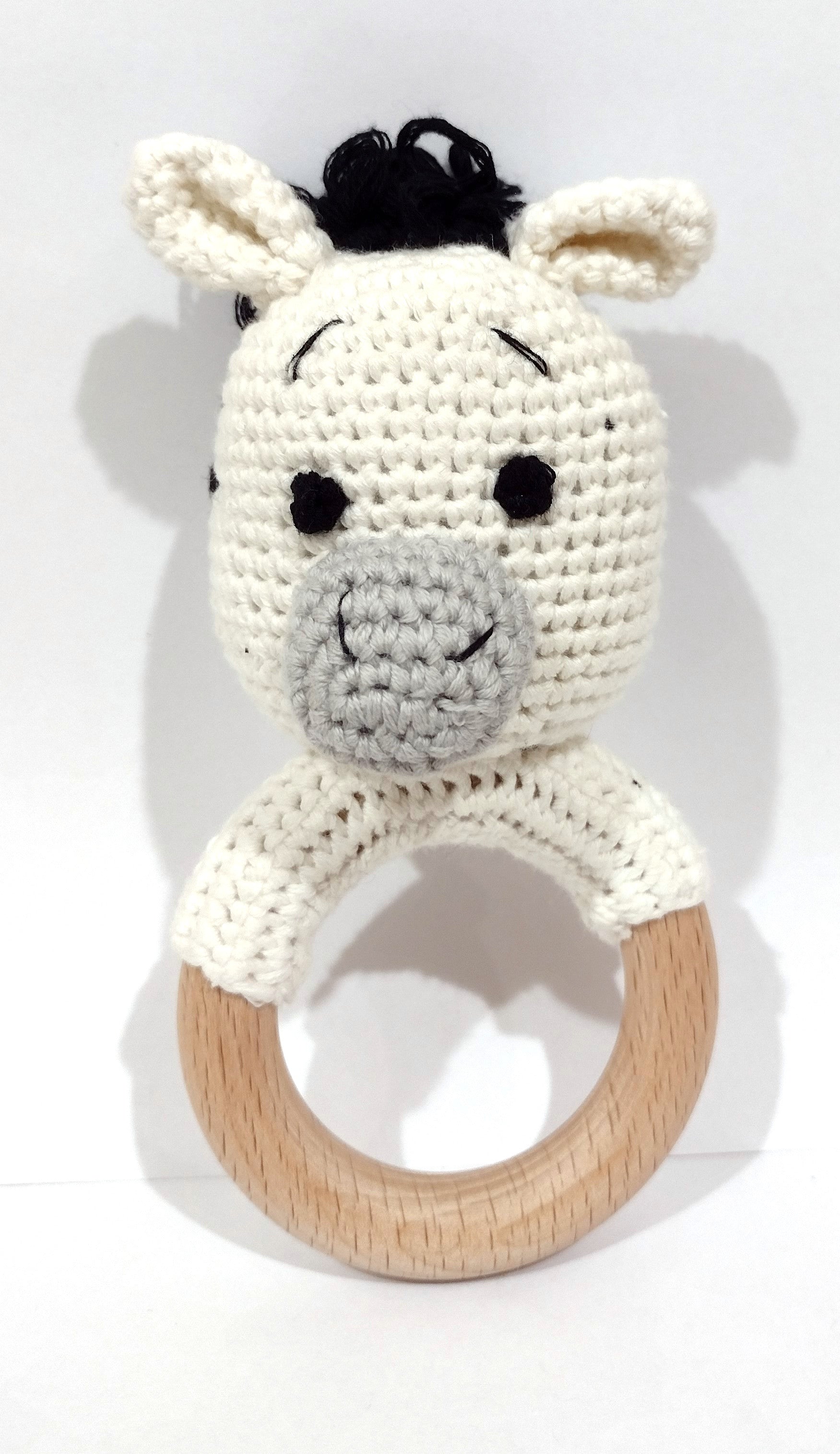 Handmade Zebra Teether / Rattle (Name or Name + DOB) Personalised