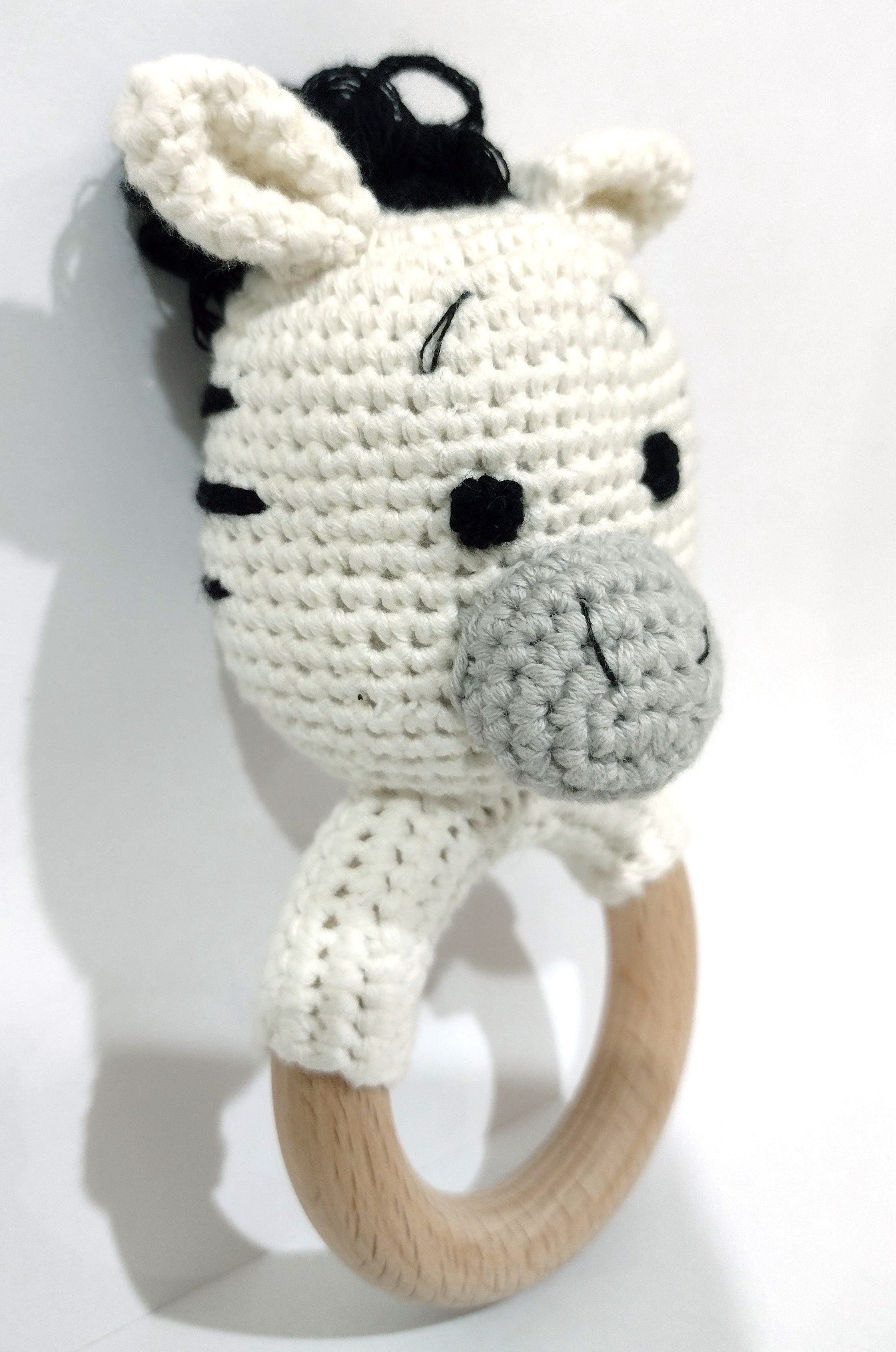 Handmade Zebra Teether / Rattle (Name or Name + DOB) Personalised