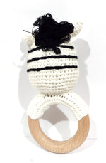 Load image into Gallery viewer, Handmade Zebra Teether / Rattle (Name or Name + DOB) Personalised
