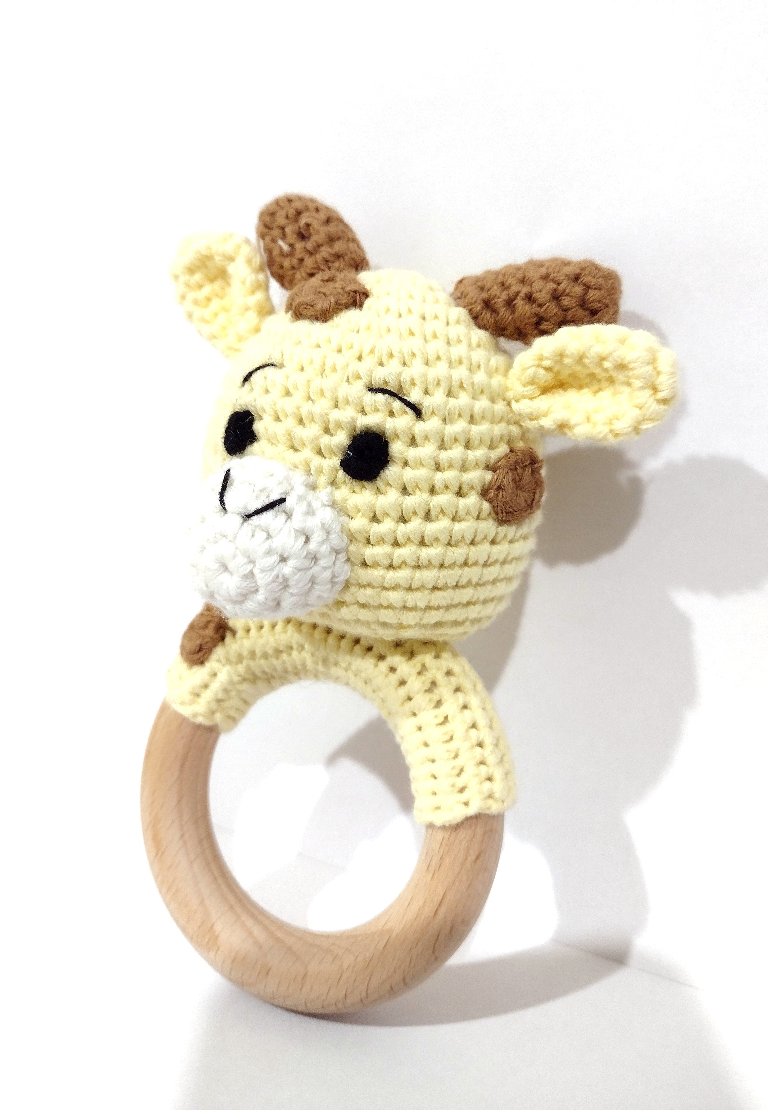 Handmade Giraffe Teether / Rattle (Name or Name + DOB) Personalised
