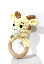 Load image into Gallery viewer, Handmade Giraffe Teether / Rattle (Name or Name + DOB) Personalised

