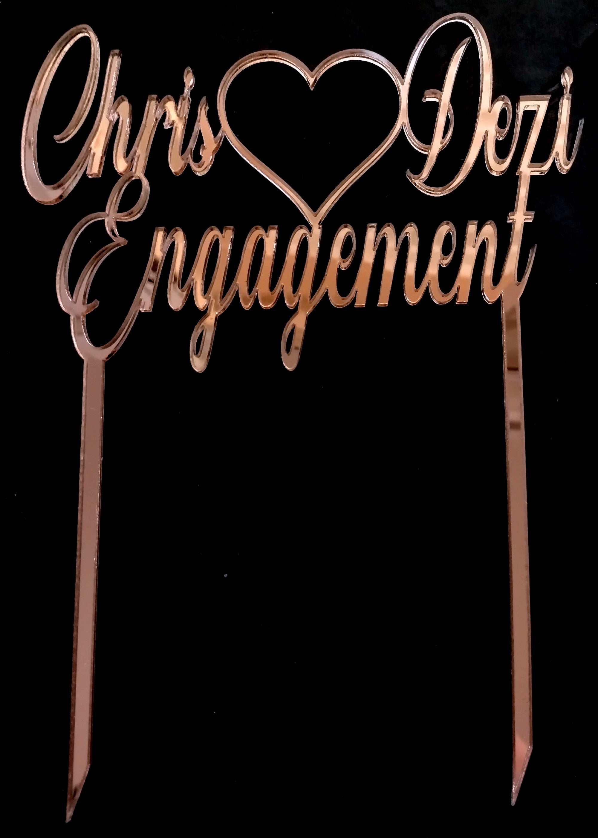 Name + Heart + Name + Engagement Cake Topper