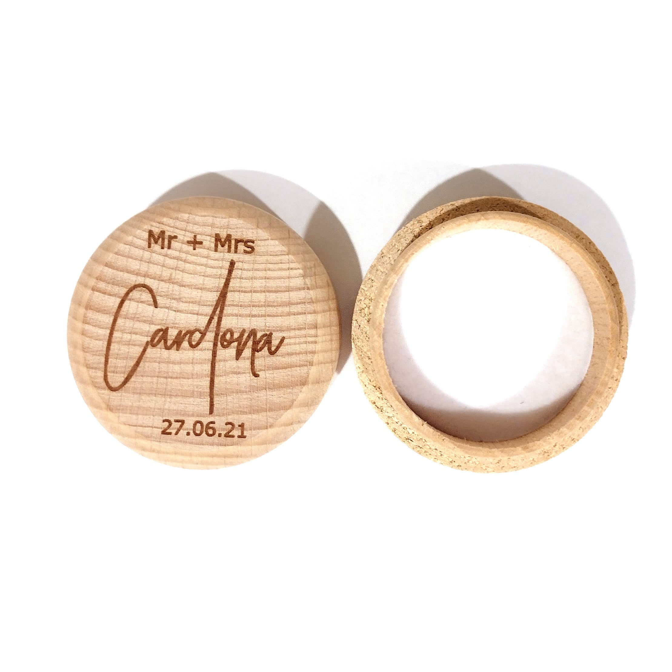 Mr + Mrs | Surname | Date Wooden Ring Box