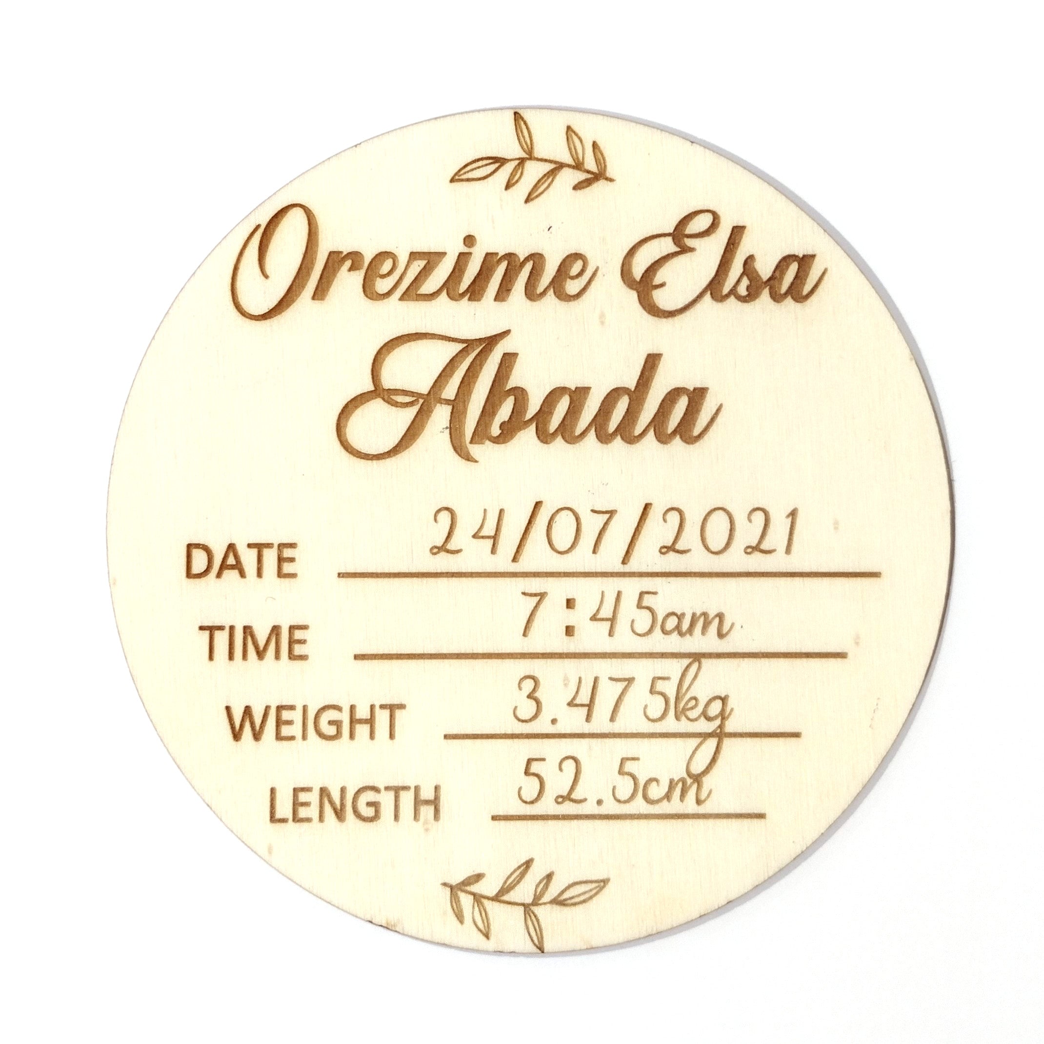 Personalised New Born Announcement / Introducing + Baby Name Disc Double Sided