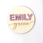 Load image into Gallery viewer, Newborn Announcement Sign / Disc Name + Surname
