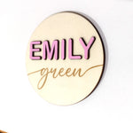 Load image into Gallery viewer, Newborn Announcement Sign / Disc Name + Surname
