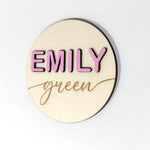 Load image into Gallery viewer, Newborn Announcement Sign / Disc Name + Surname
