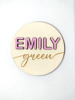 Load image into Gallery viewer, Newborn Announcement Sign / Disc Name + Surname
