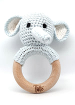 Load image into Gallery viewer, Handmade Baby Elephant Boy &amp; Girl Teether / Rattle (Name or Name + DOB) Personalised
