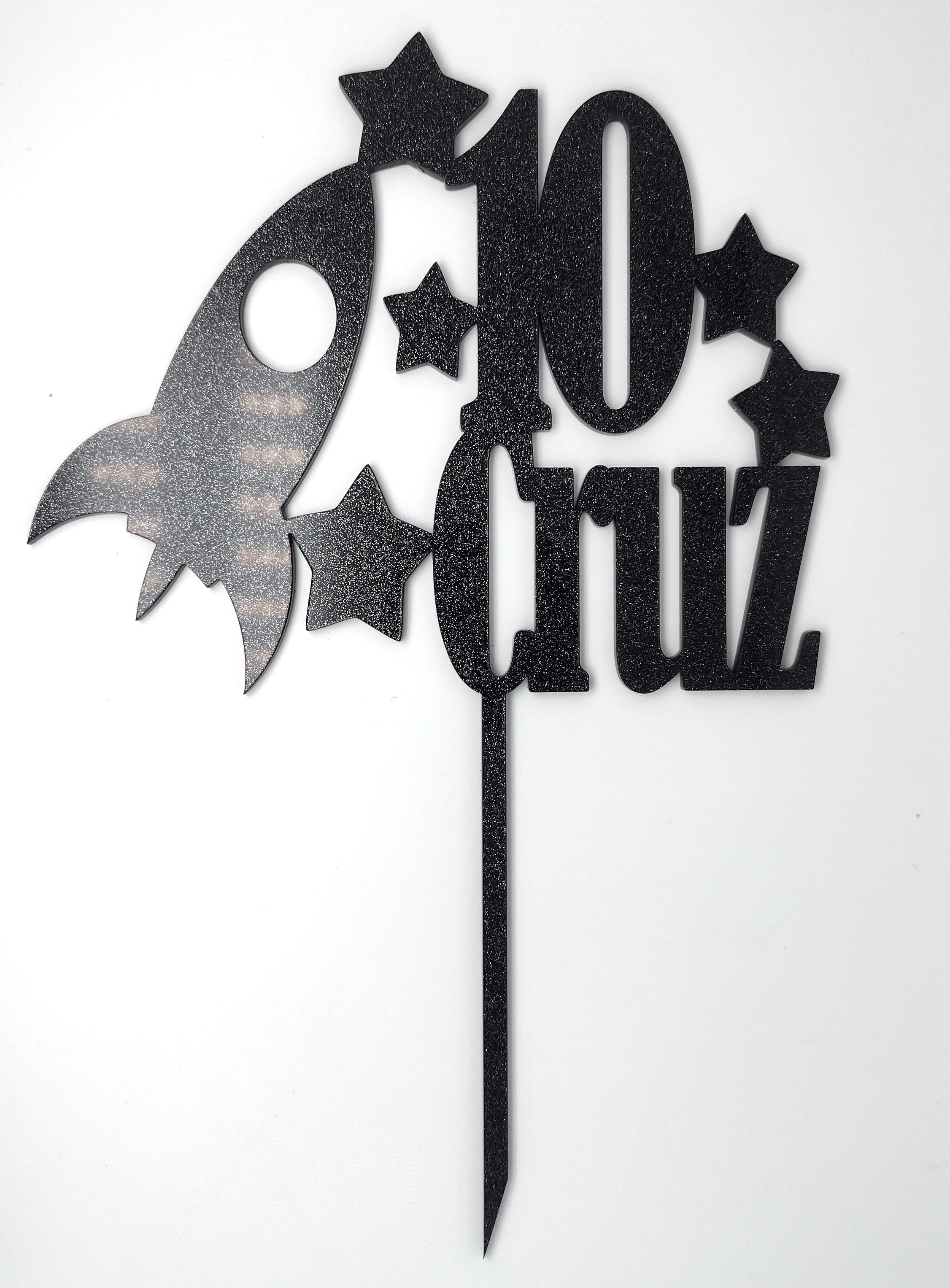 Spaceship + Age + Name  Cake Topper