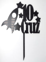 Load image into Gallery viewer, Spaceship + Age + Name  Cake Topper
