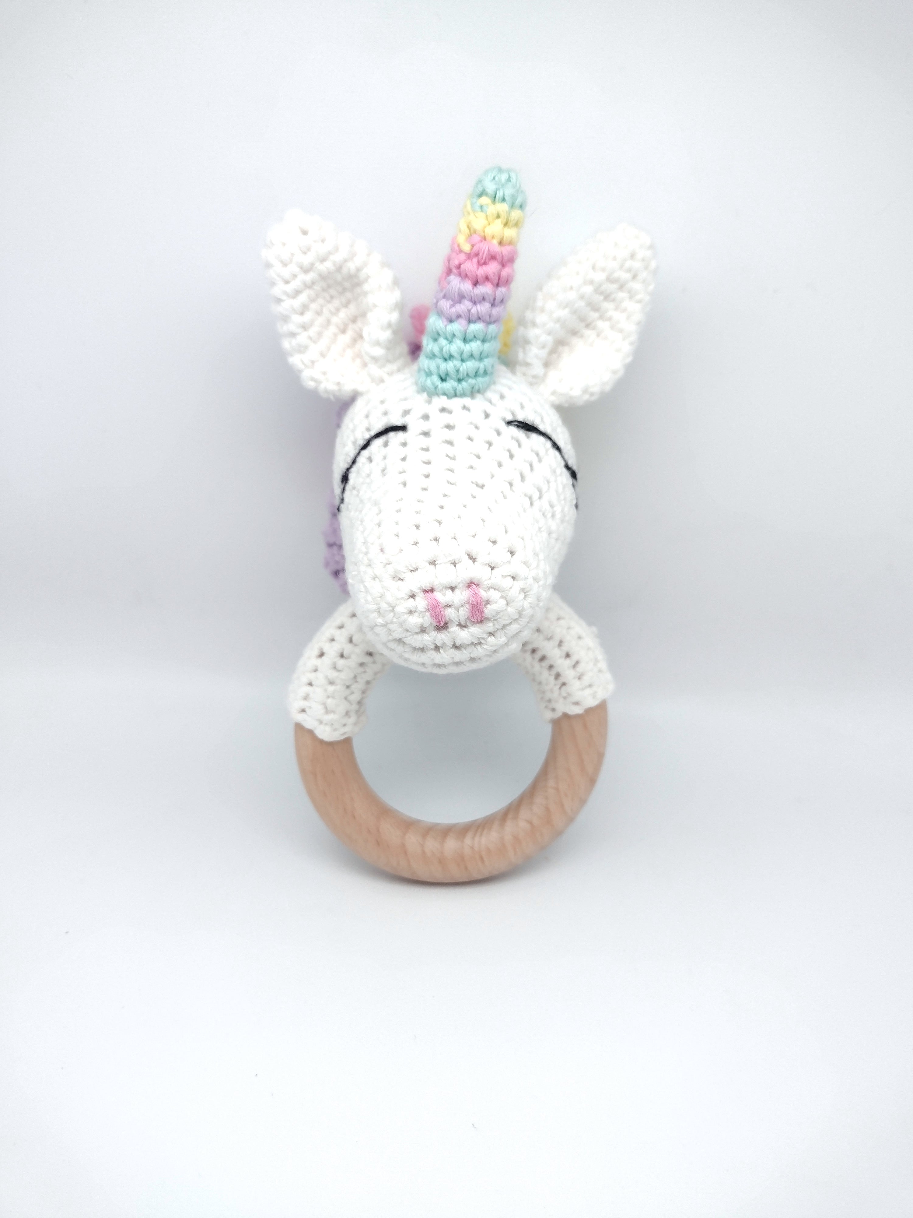 Handmade Unicorn Teether / Rattle (Name or Name + DOB) Personalised