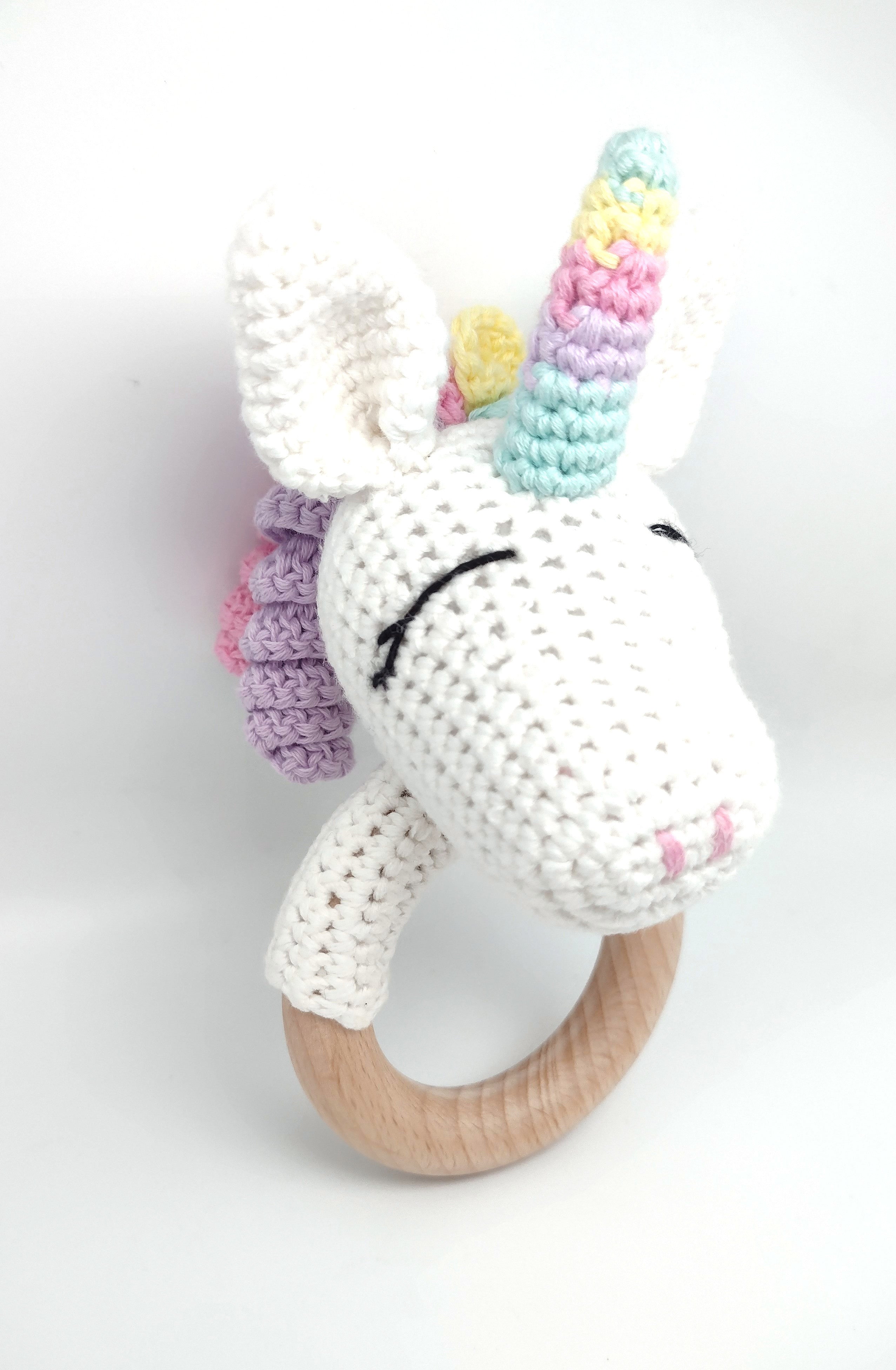 Handmade Unicorn Teether / Rattle (Name or Name + DOB) Personalised