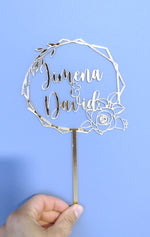 Load image into Gallery viewer, Name + Name Hexagonal Rose Vines Cake Topper Wedding / Engagement
