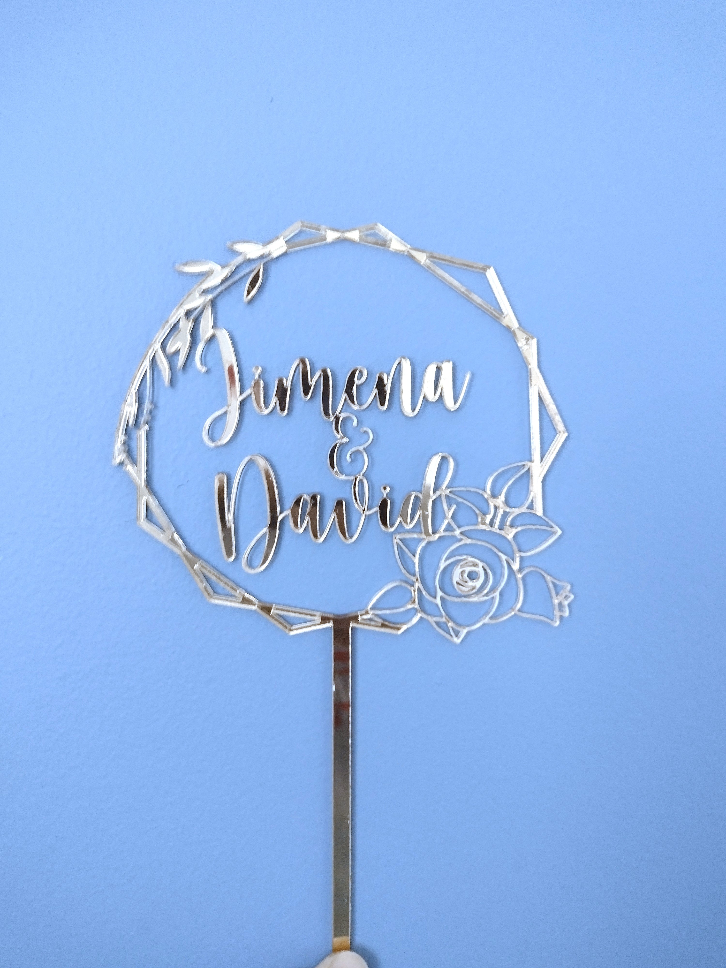 Name + Name Hexagonal Rose Vines Cake Topper Wedding / Engagement