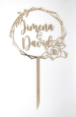 Load image into Gallery viewer, Name + Name Hexagonal Rose Vines Cake Topper Wedding / Engagement
