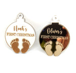 Load image into Gallery viewer, Name + First Christmas + Baby Footprints Ornament Bauble
