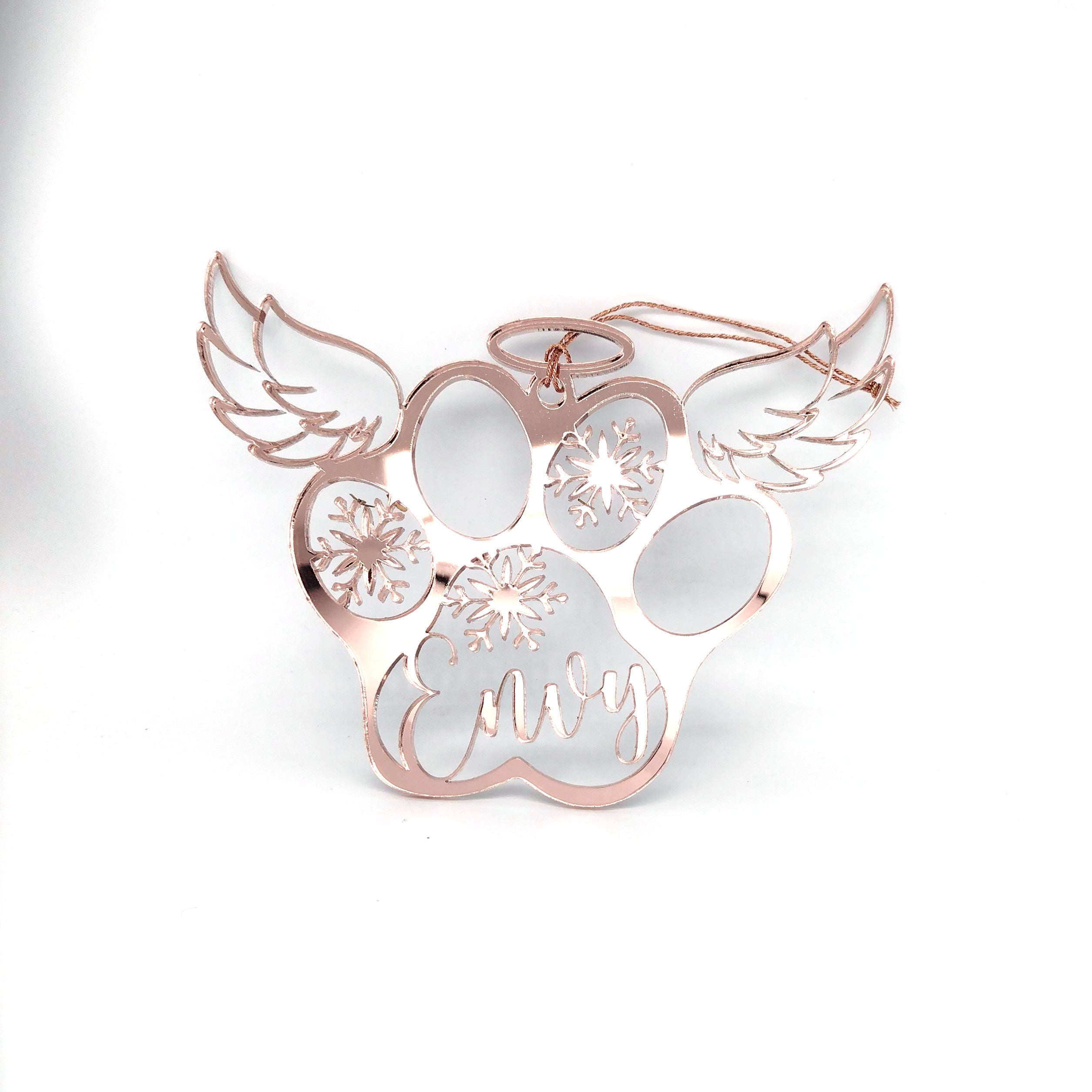Paw Angel + Name + Snowflake Ornament