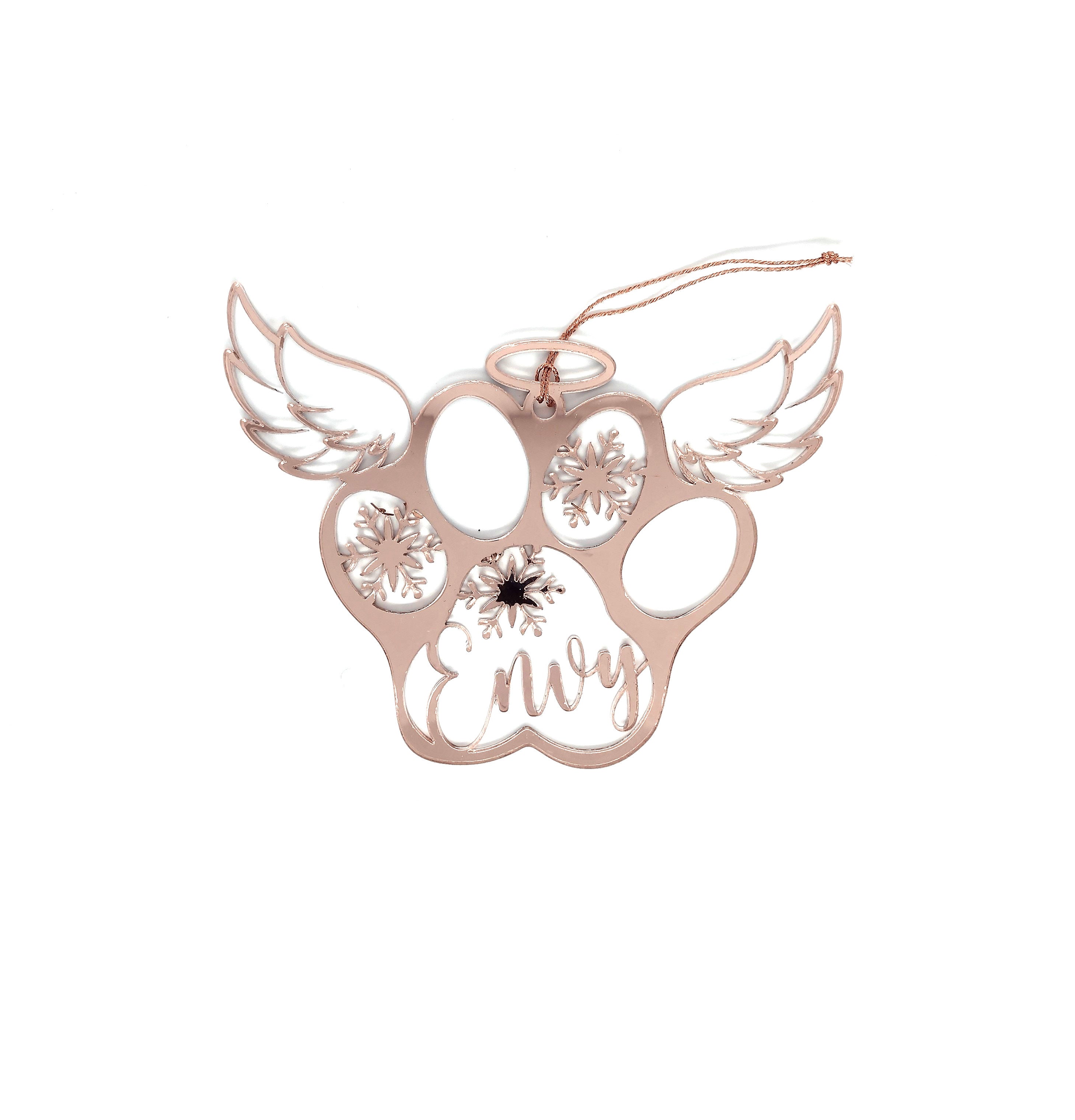 Paw Angel + Name + Snowflake Ornament